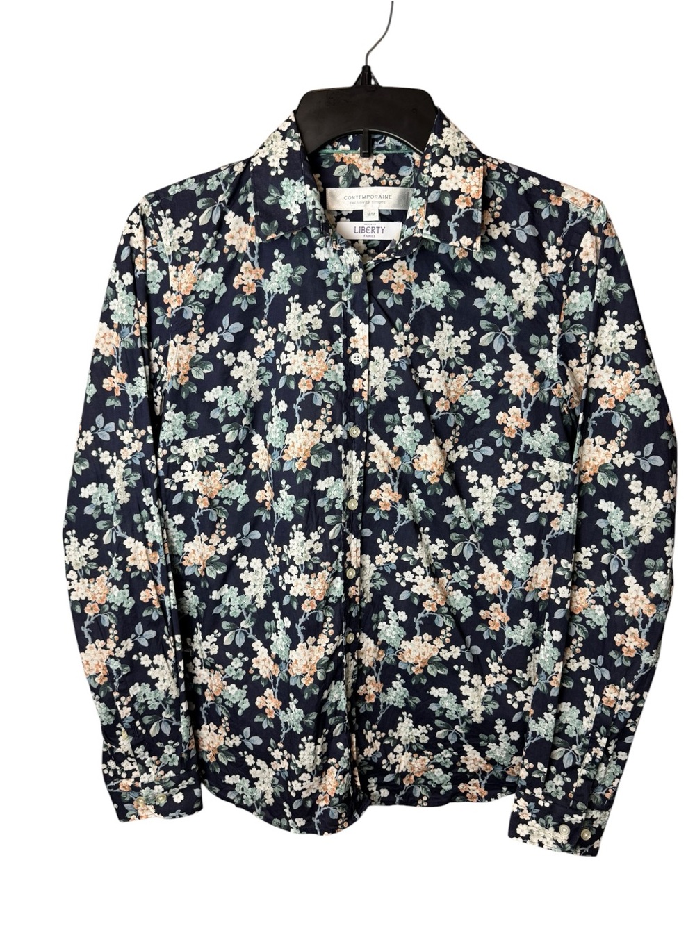 Contemporaine x Liberty Fabrics Navy Floral Button-Front Shirt M